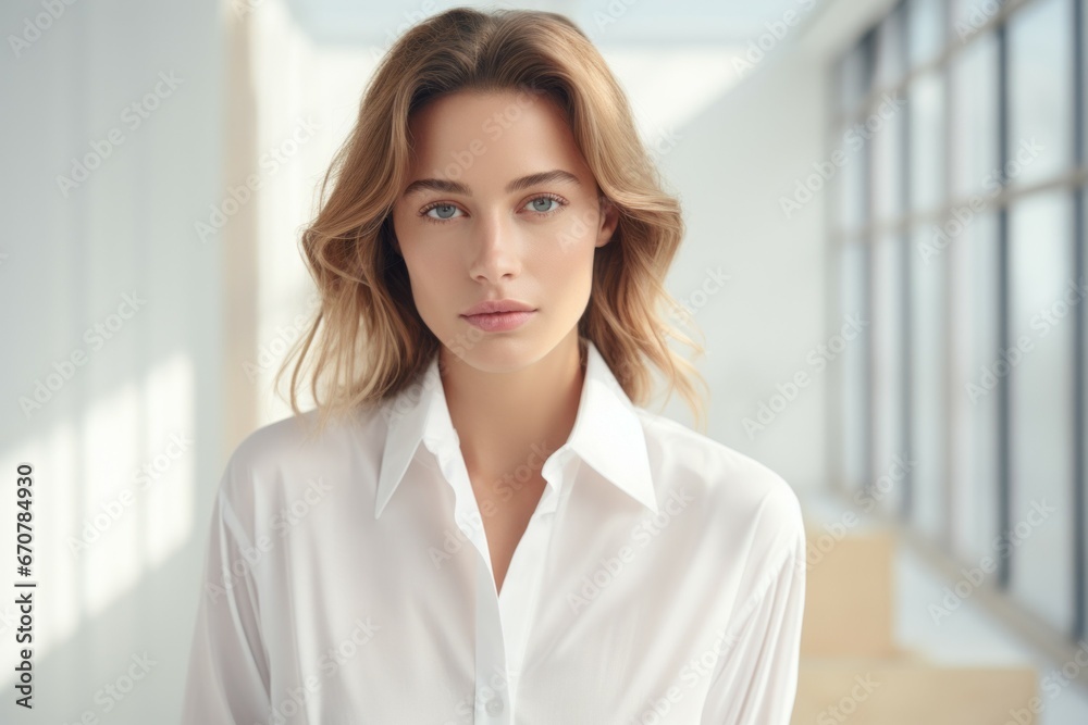 Young woman journalist. Portrait with selective focus and copy space Young woman journalist. Portrait with selective focus and copy space