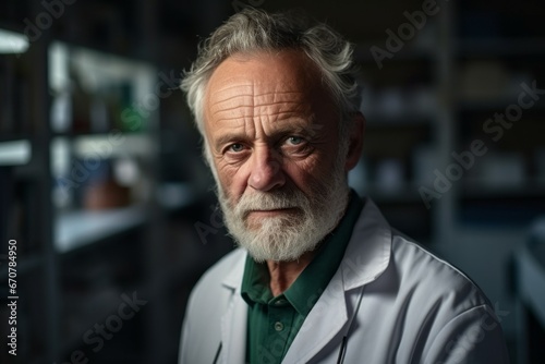 Male geneticist biologist. Concept of top in demand profession. Portrait with selective focus and copy space