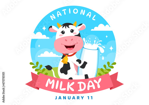 National Milk Day Vector Illustration on 11 January with Milks Drinks and Cow for Poster or Landing Page in Holiday Celebration Cartoon Background