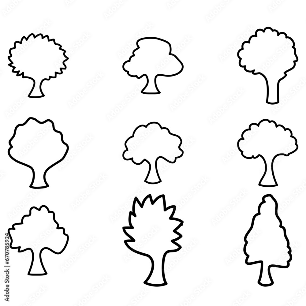 Simple outline tree icon set. environmental vector in flat style