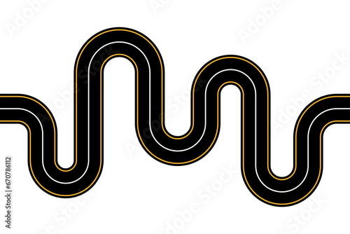Winding road on white background. Curved asphalt road or highway. Vector illustration. EPS10.