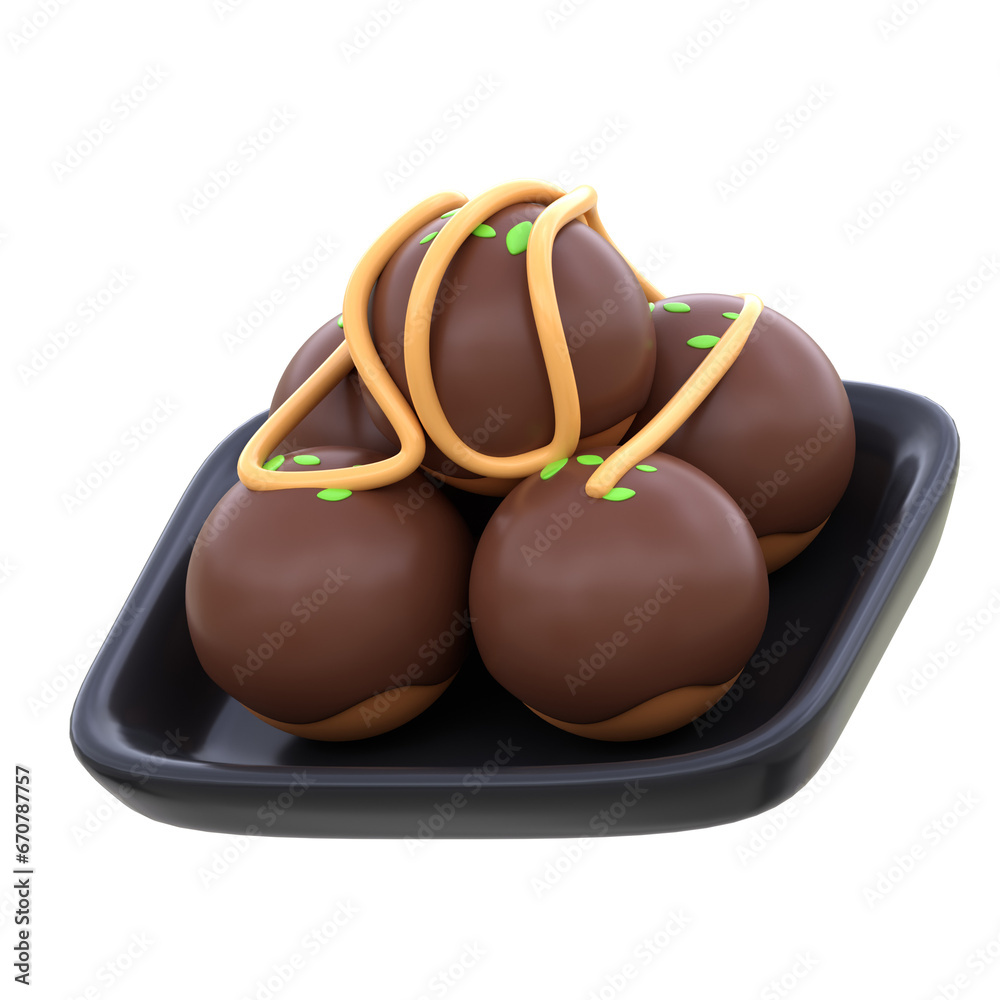 Obraz premium 3d icon Takoyaki, 3d illustration, 3d element, 3d rendering.