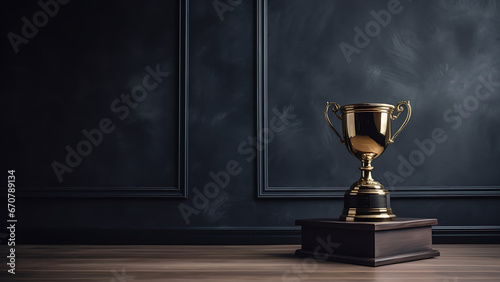 Trophy in the corner of the room with a dark background.