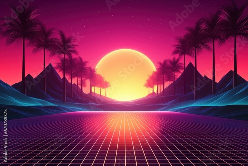 Retro Wave Music Festival Background, Retro futuristic 90s Style.