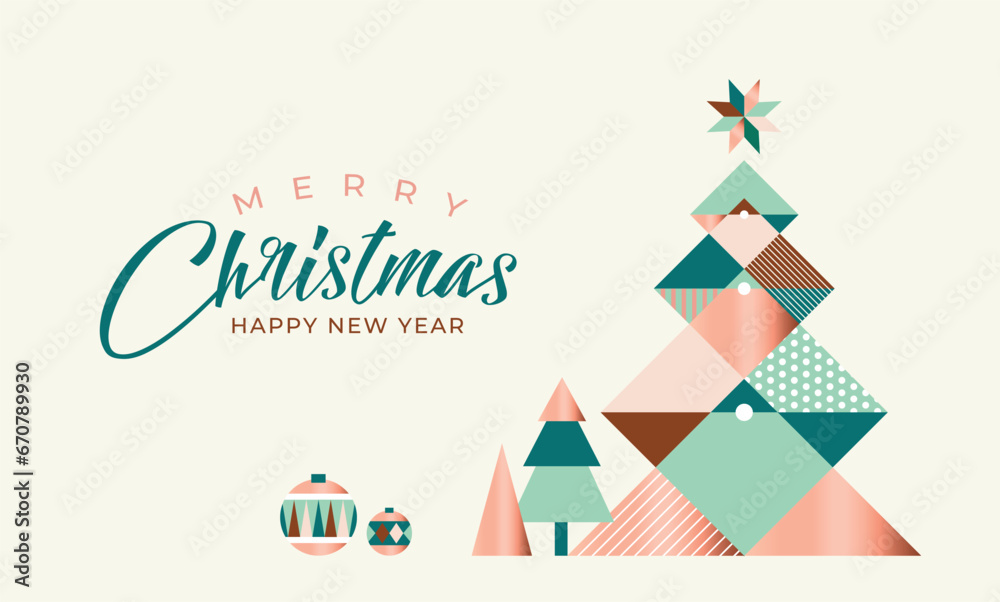 Merry Christmas and Happy New Year illustration of gold luxury christmas pine tree frame with geometric art deco style element for elegant holiday celebration. Merry Christmas and Happy New Year illustration of gold luxury christmas pine tree frame with geometric art deco style element for elegant holiday celebration.