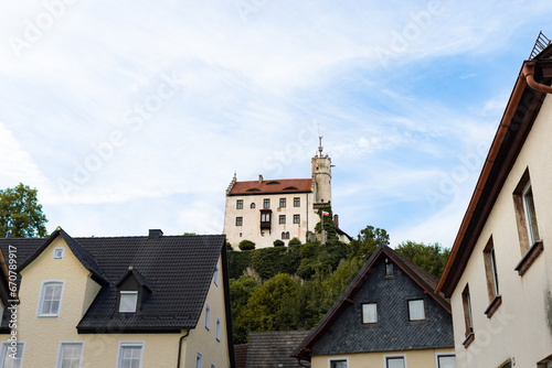 Hilltop castle in Gößweinstein in the Franconian Switzerland. The medieval building is located above the town. The old landmark is a popular travel destination in the region.