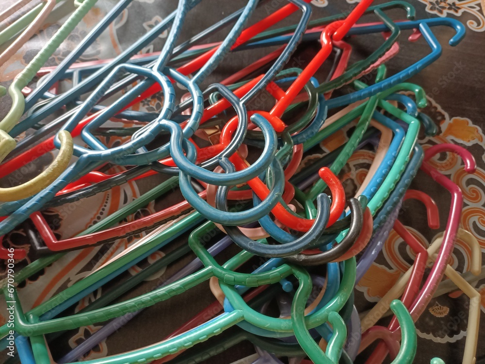 colorful clothes hanger closeup. photo taken in malaysia
