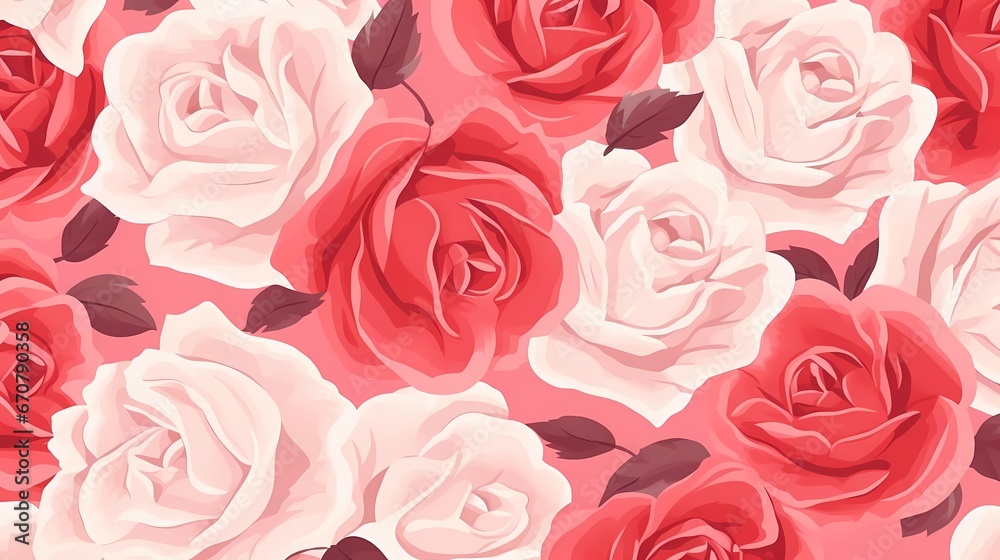Red, pink, and white roses pattern cute valentine's day background Red, pink, and white roses pattern cute valentine's day background