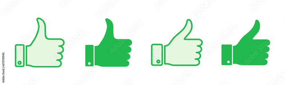 Thumbs up icon set. Hand like. Like icon vector. Thumbs up icon set. Hand like. Like icon vector.