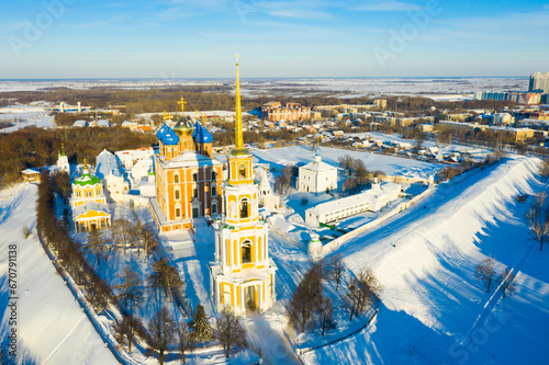 Winter aerial view of Ryazan Kremlin - oldest historical and architectural monument of Russia photo