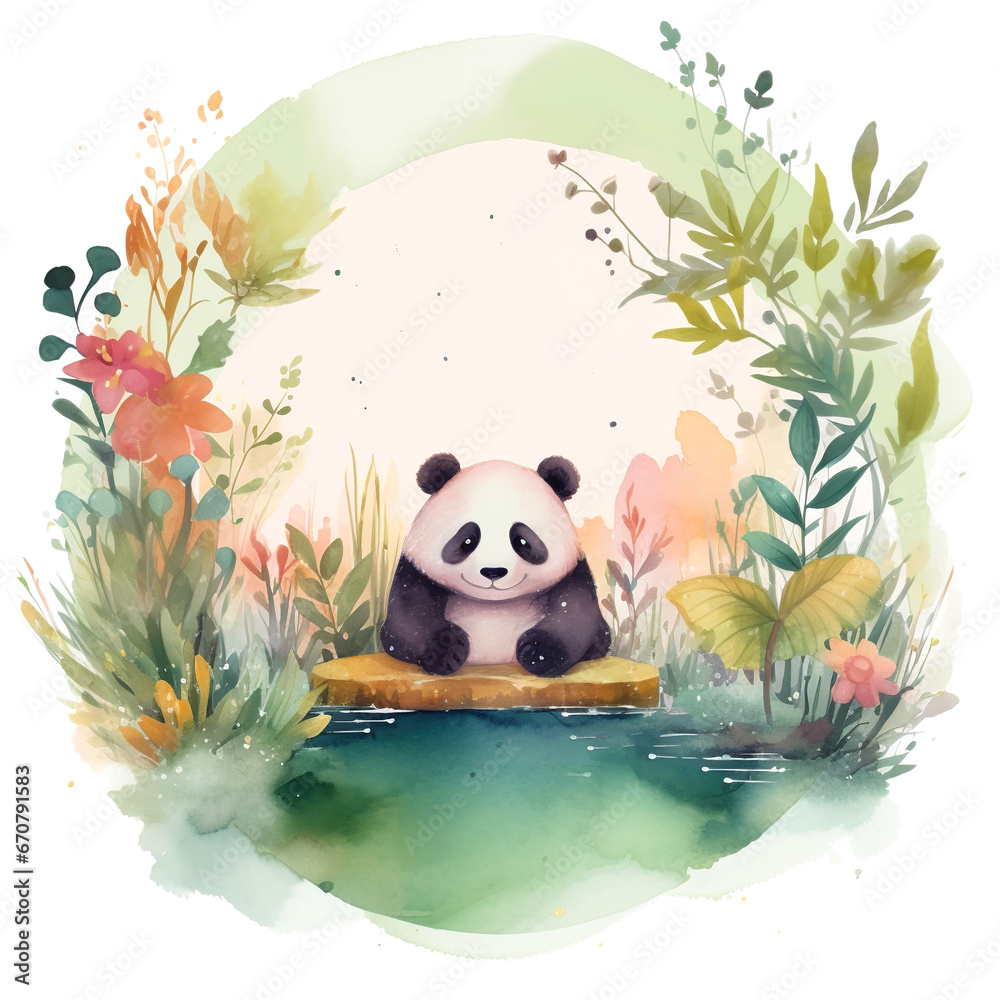 Cute asian wild nature with panda , concept of Biodiversity Cute asian wild nature with panda , concept of Biodiversity