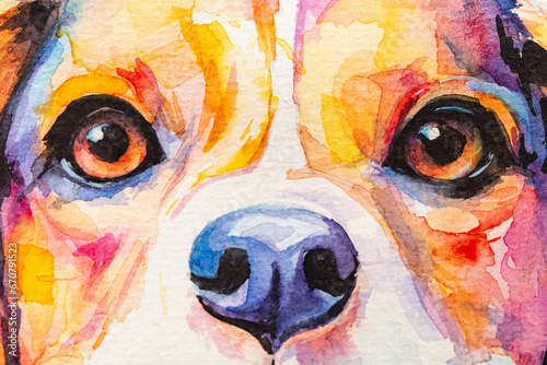 dog painted in watercolor on a white background