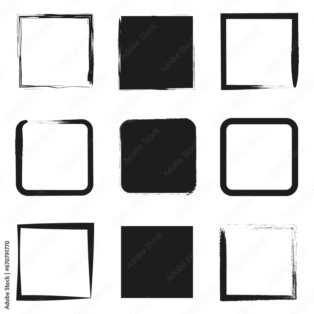 Line art ink square icon set. Geometric figure silhouette. Hand drawn square frame. Vector illustration. Line art ink square icon set. Geometric figure silhouette. Hand drawn square frame. Vector illustration.