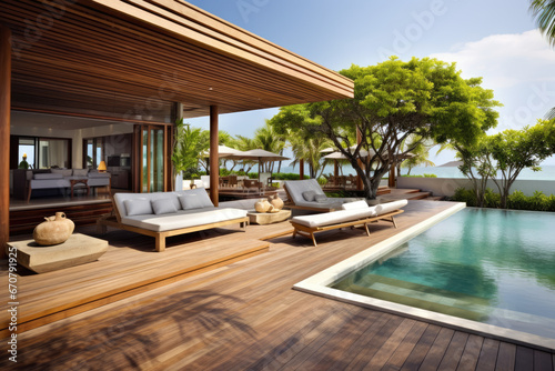 Luxury beach house with a pool and wooden terrace © Kien