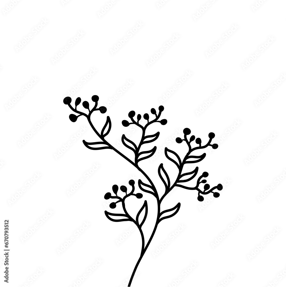 Floral Branch in silhoutte style