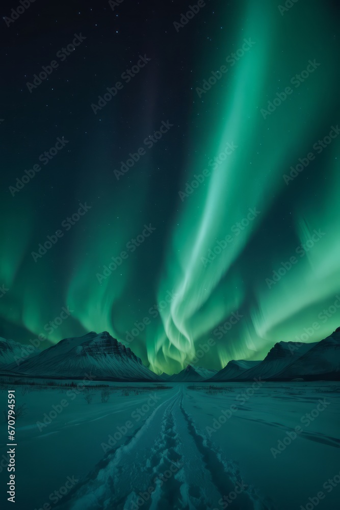 Northern Lights over snowy mountains Northern Lights over snowy mountains