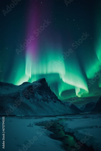 Northern Lights over snowy mountains © FadedNeon