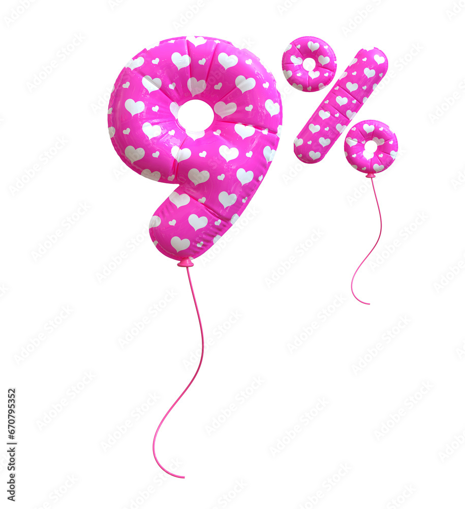 9 Percent Discount Pink Balloon Number 3d