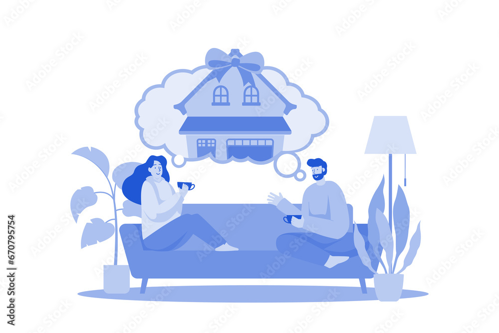 Couple Sitting On The Sofa Thinking About New House