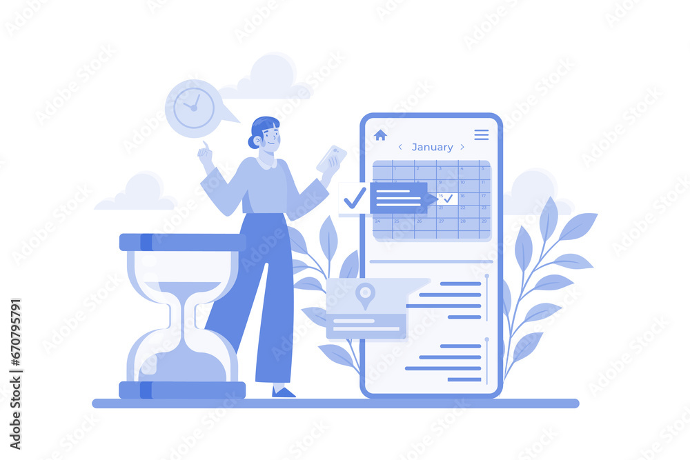 Girl Checking Her Meeting Schedule On A Mobile App Girl Checking Her Meeting Schedule On A Mobile App