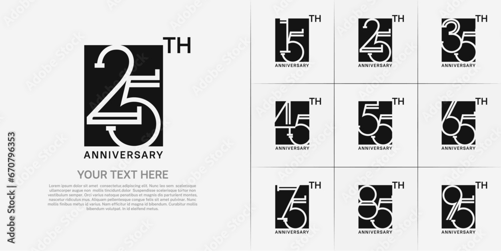 set of anniversary logotype black color in square for special celebration event - obrazy, fototapety, plakaty 