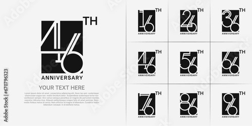set of anniversary logotype black color in square for special celebration event