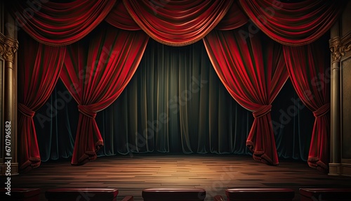 Illustration of an Empty Theater with Majestic Black Velvet Drape