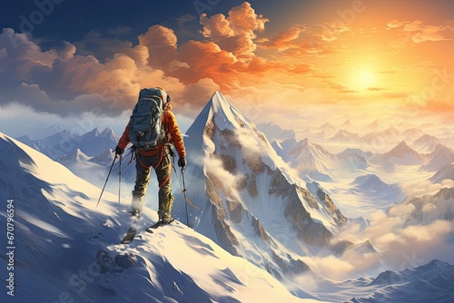 Cartoon Style Skier Enjoying the Slopes on a Snow Mountain Illustration © Supardi