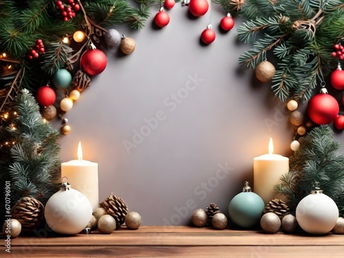 Obraz na płótnie Christmas wish background with candles and decorations w salonie