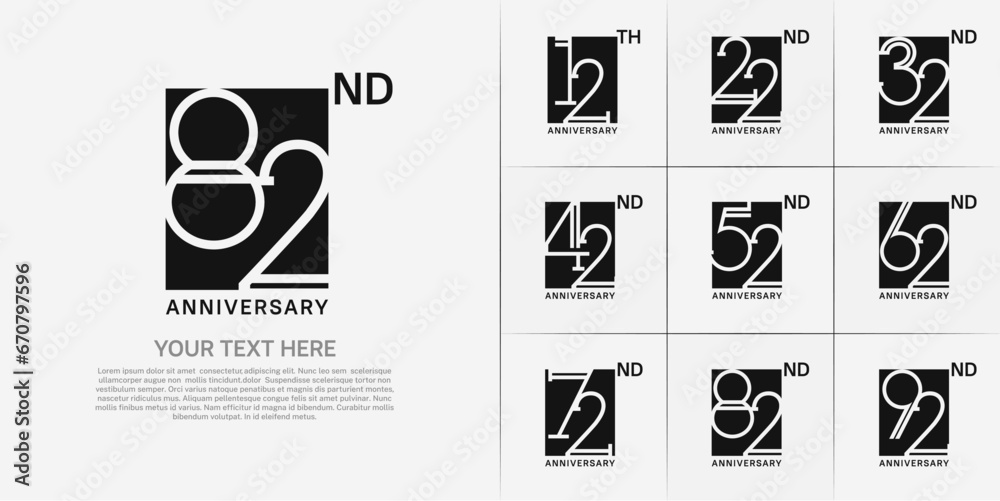set of anniversary logotype black color in square for special celebration event