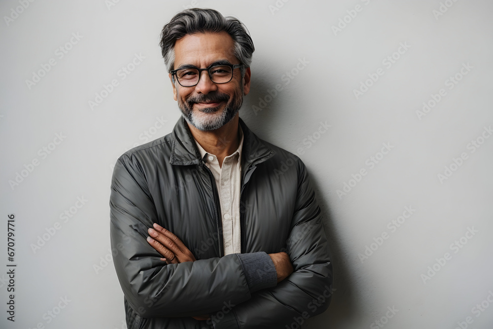 Obraz premium Indian asian senior business man wearing eyeglasses smiling at camera