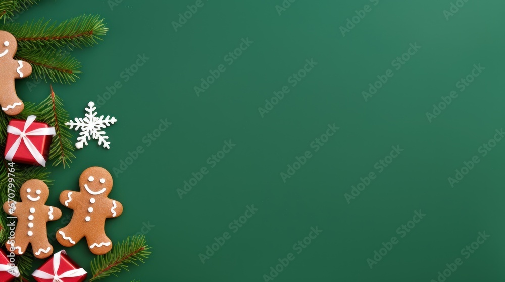 Fototapeta premium Blank greeting template mockup on charismas decorations background. AI generative
