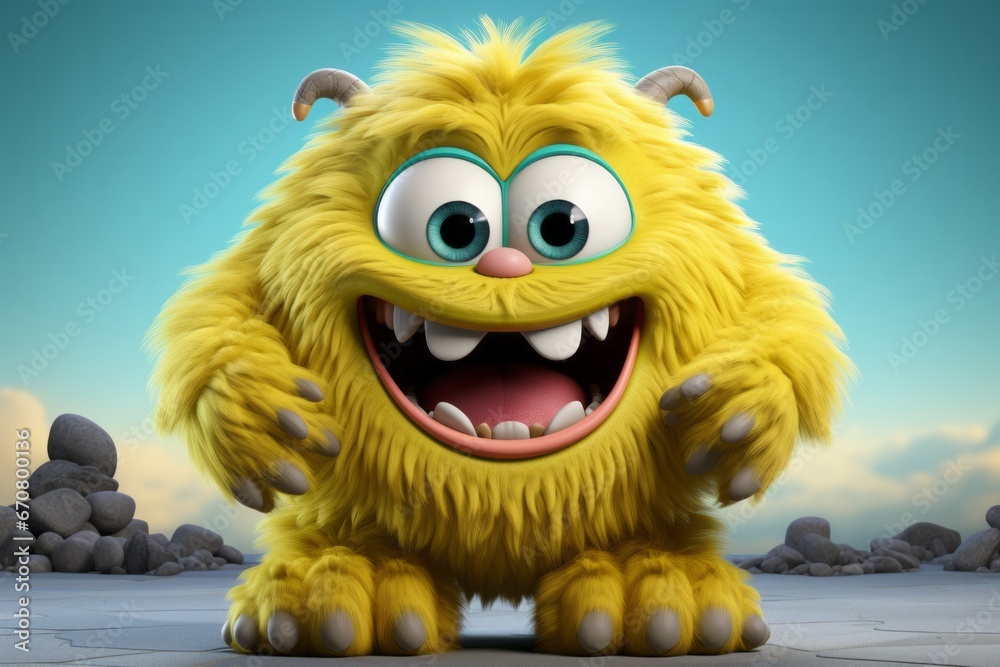 Comical furry monster with oversized feet and a goofy smile, bringing humor and laughter to your scene, Generative AI