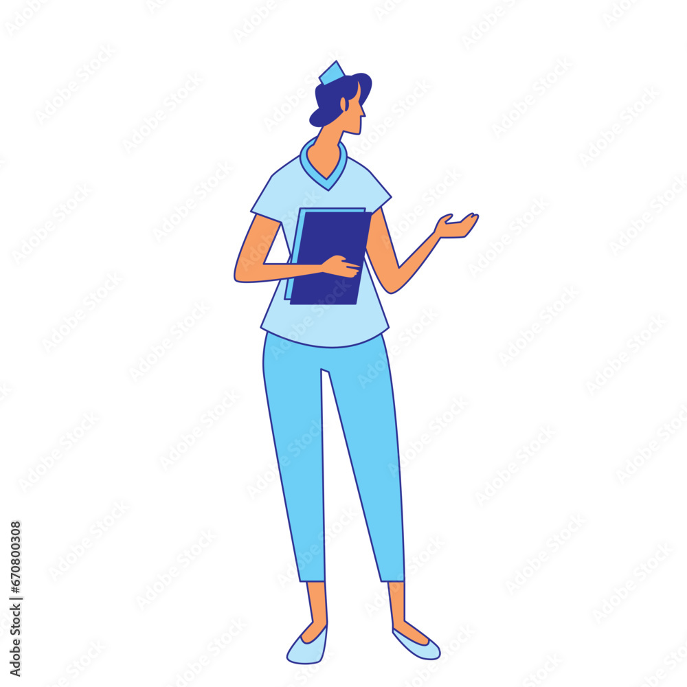 Illustration of Standing Faceless Female Nurse Character Explaining Something. Vector Design