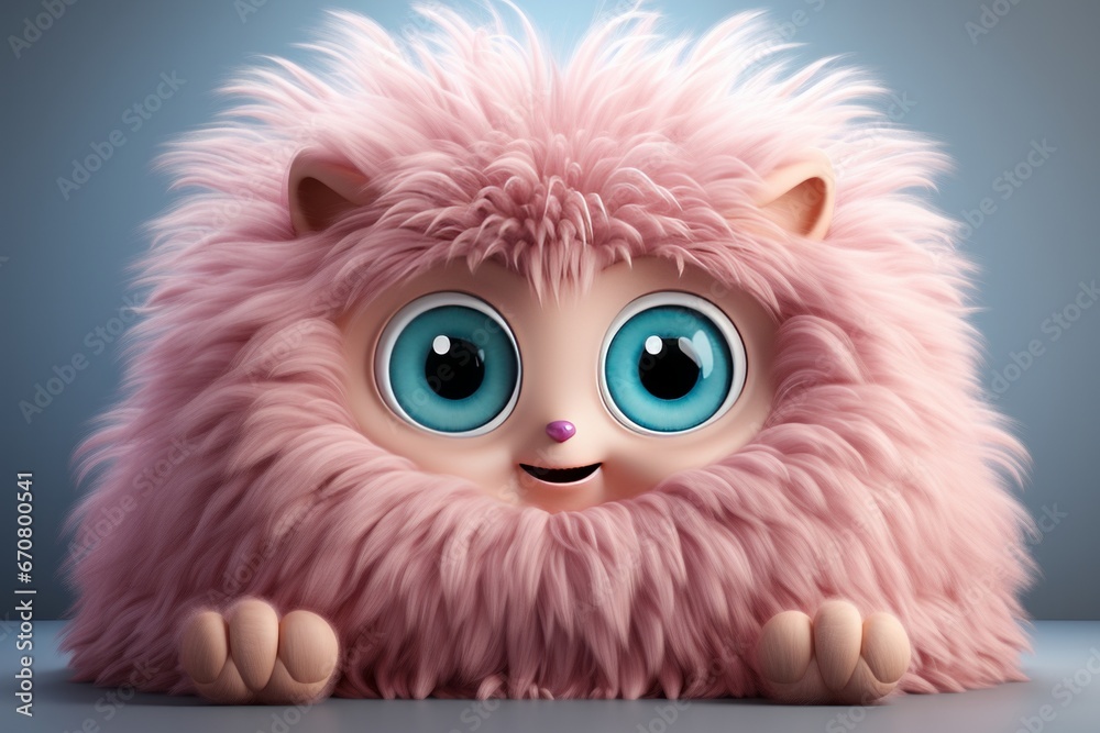 Cute and fluffy furry monster with big, expressive eyes and a playful expression, Generative AI