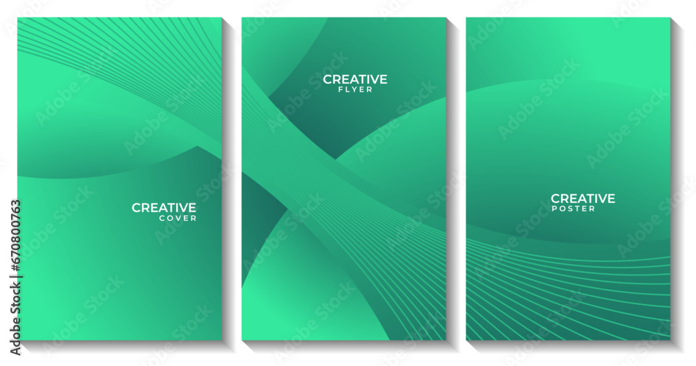 flyer set template with green modern elegant abstract background