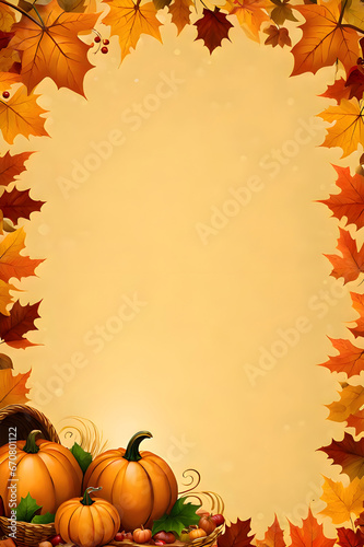 Thanksgiving-themed wallpaper with pumpkins and autumn leaves. Background for Thanksgiving-themed