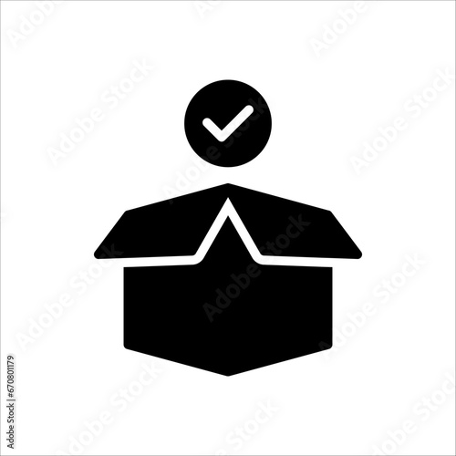 Shop purchase delivery, linear design, open order package on white background