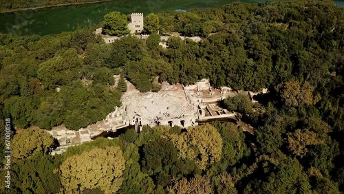 Drone view of Butrint Archeological site, Albania, Europe
panning shot of theatre photo