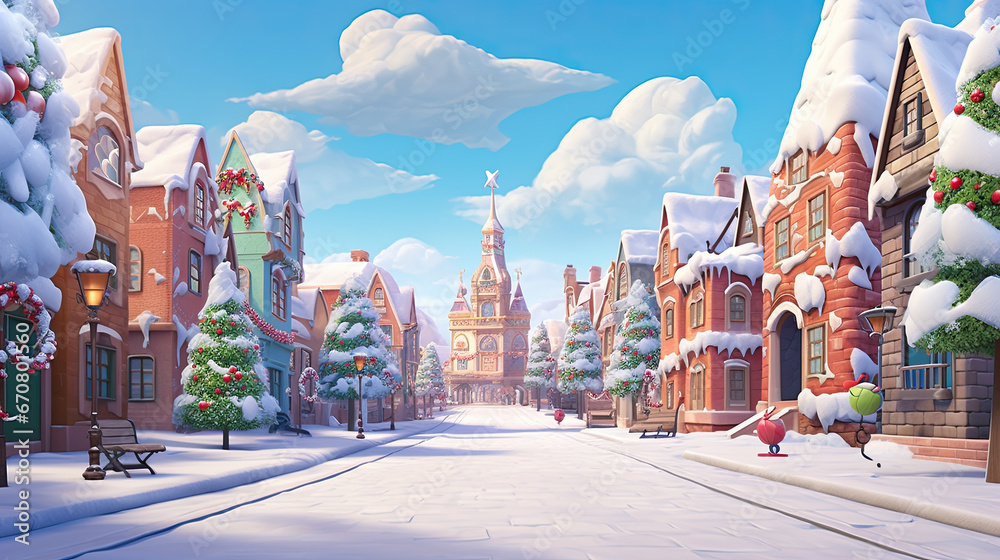 christmas street animated christmas houses. christmas town with a