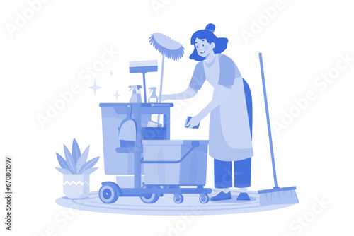Female Cleaning Worker With Cleaning Equipment