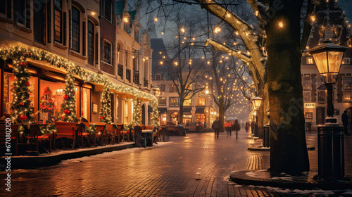christmas street market in the evening. charming christmas market