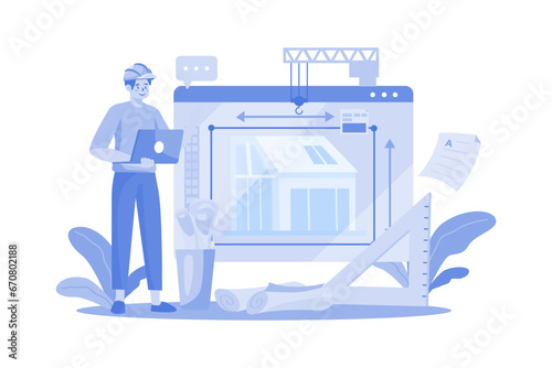 Man Contractor Working On Laptop