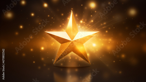 goldener Stern mit Lichteffekten auf dunklem Hintergrund. Querformat. Generative Ai.