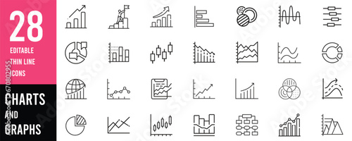 Simple Set of Graph Related Vector Line Icons. Contains such Icons as Pie Chart, Graphic, Statistics, Column Chart and more.