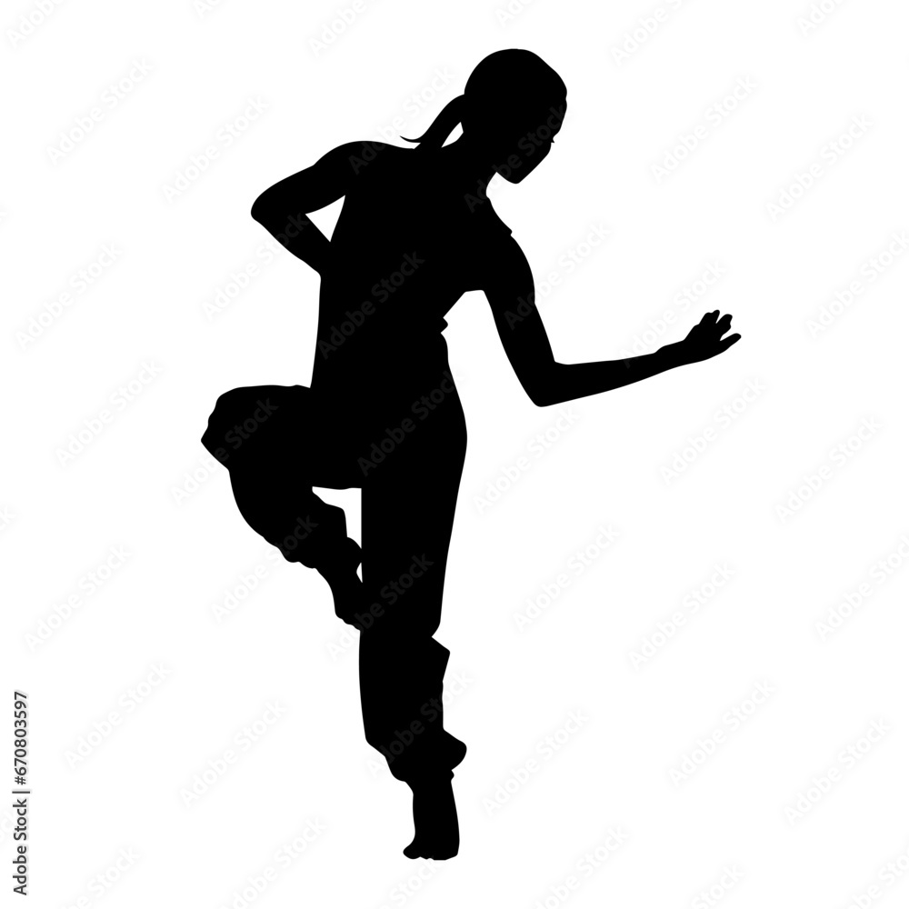 Silhouette of a ballet dancer female in pose. Silhouette of a ballerina in action pose.