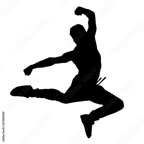 Silhouette of a sporty man jumping. Silhouette of a dancer male in action pose.