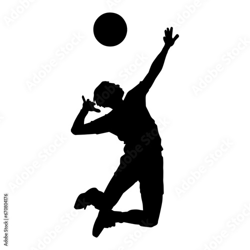 Silhouette of a female volley athlete in action pose. Silhouette of a woman playing volley ball sport.