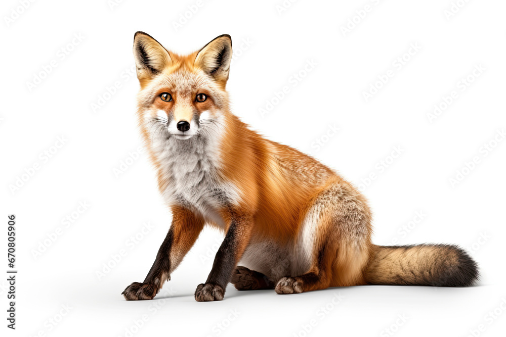 Fototapeta premium orange fox sitting isolated on a white background