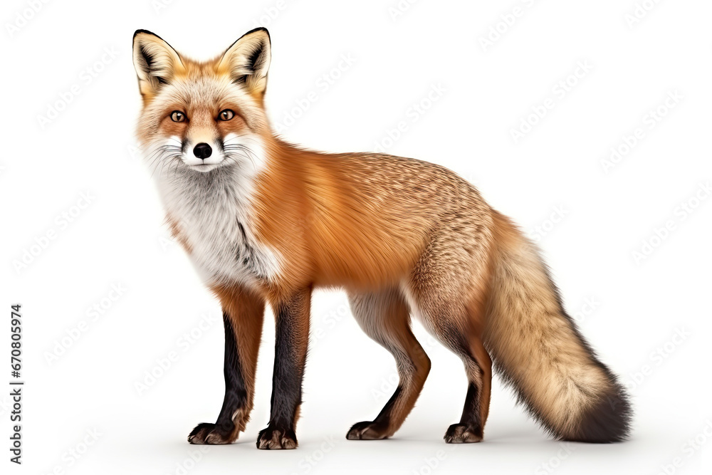 orange fox sitting isolated on a white background